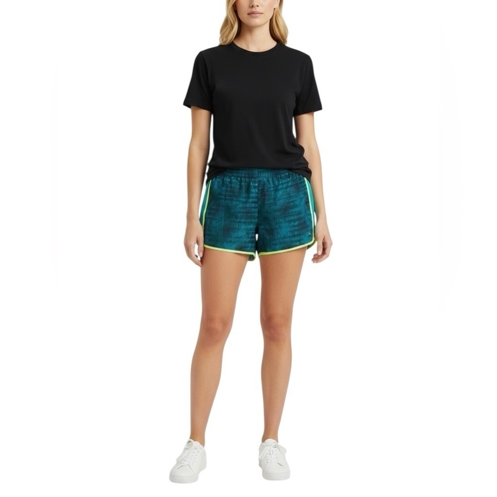 Danskin Now Blue and Green Printed Women's Shorts with side stripes XL - Picture 2 of 7